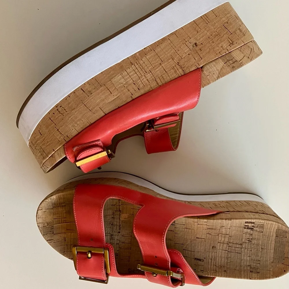 Red Cork Platform Slide Sandals with Buckle Straps